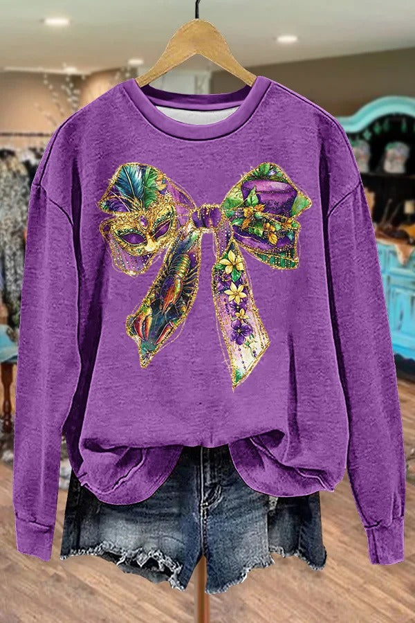 Chic Mardi Gras Bowknot Print Sweatshirt