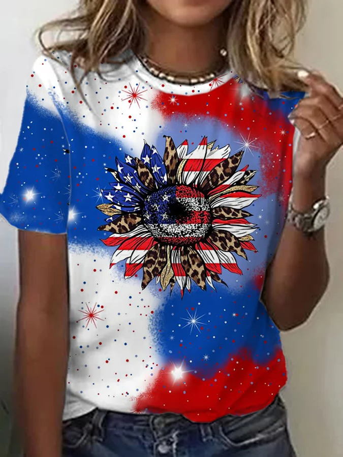 Women's Flag Independence Day Printed T-Shirt