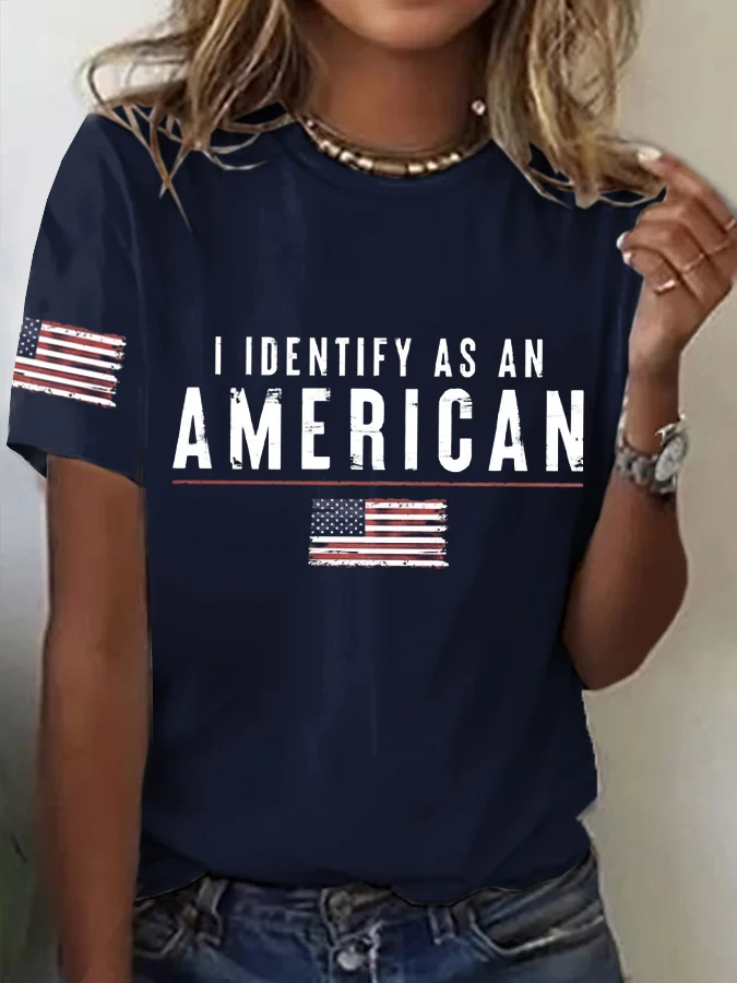 Women's I Identify As An American Print Casual T-Shirt