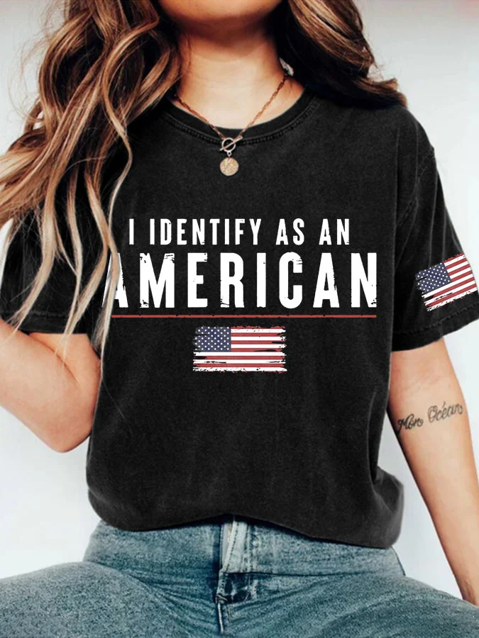 Women's I Identify As An American Print Casual T-shirt