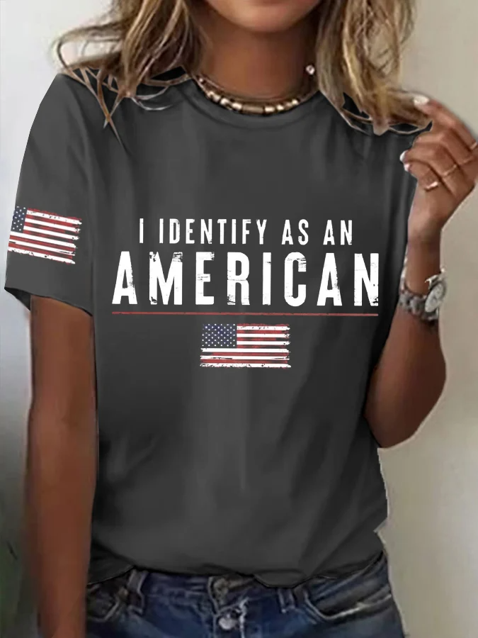 Women's I Identify As An American Print Casual T-Shirt