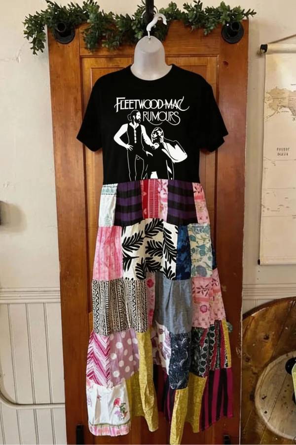 Band Patchwork Maxi Dress‑Fleetwood Mac