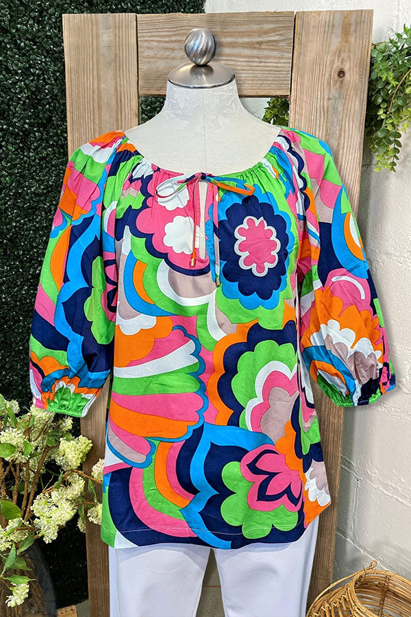 Multicolor Cutout V-neck Blouse