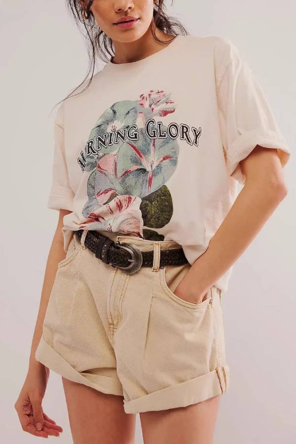 Vintage Floral Print Washed Oversized Short Sleeve T-Shirt