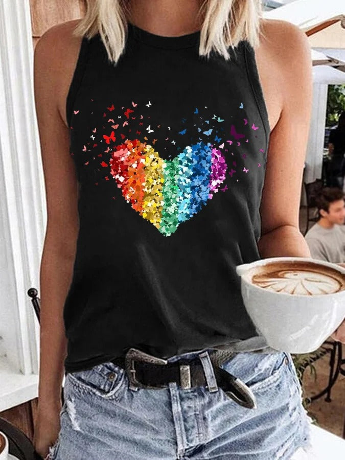 Women's LGBT hE Heart Print Casual Tank Top