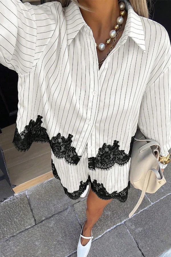 Anna Lace-trimmed Striped Shirt and Shorts Set