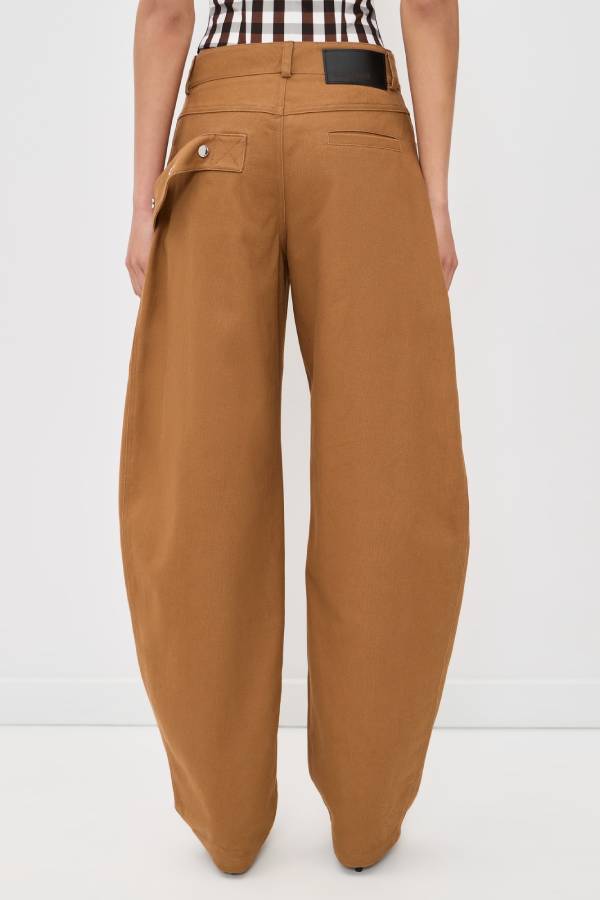 Kazina Mid Waist Silver Stud Detail Decorative Side Straps Pocket Barrel Pants