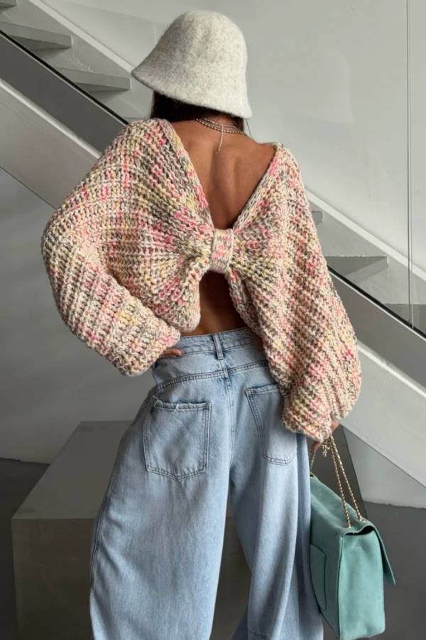 Chunky Knit Bow Back Sweater