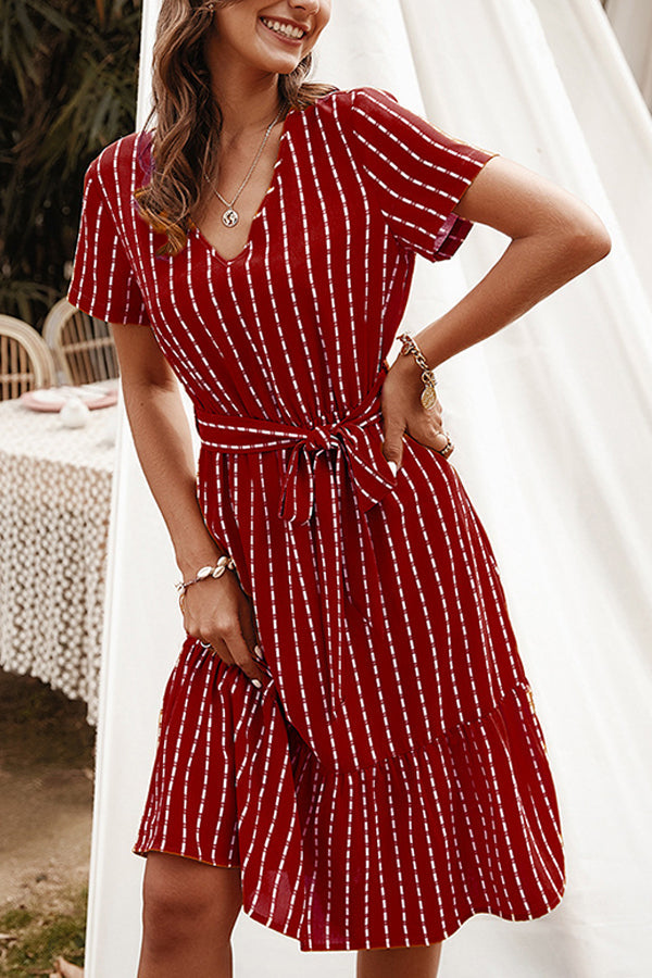 V-neck Sexy Temperament Striped Dress