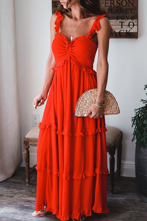 Fashion Solid Color Sling Midi Dress