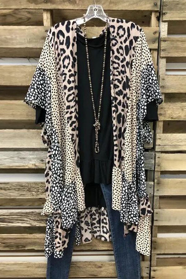 leopard-panel sleeveless cardigan