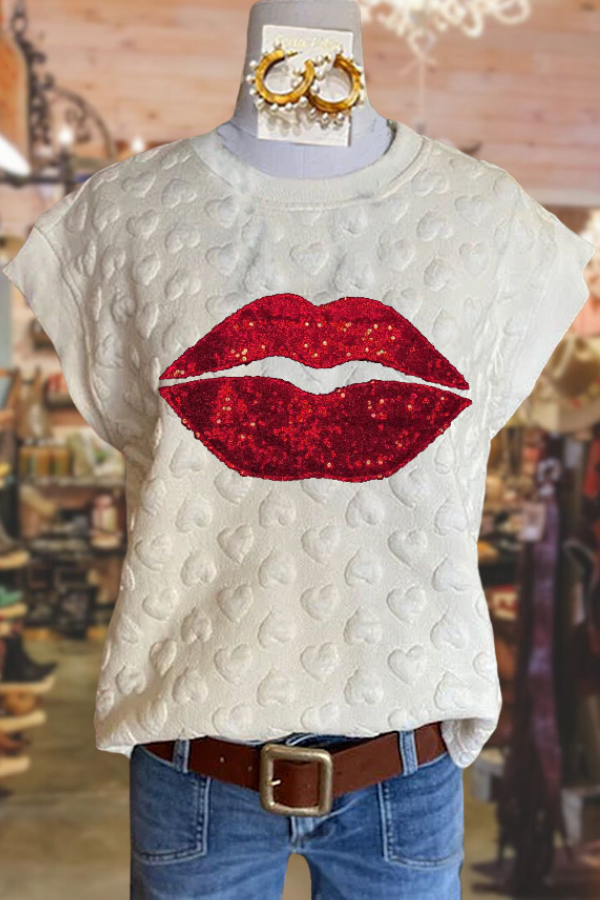 Valentine Lips Sequin Top