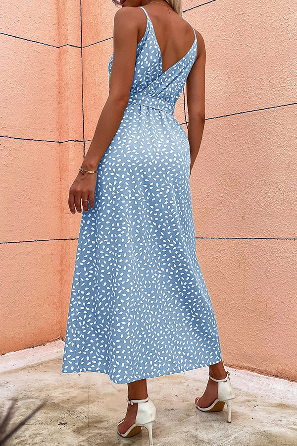 V-neck Sling Floral Lace-up Long Dress