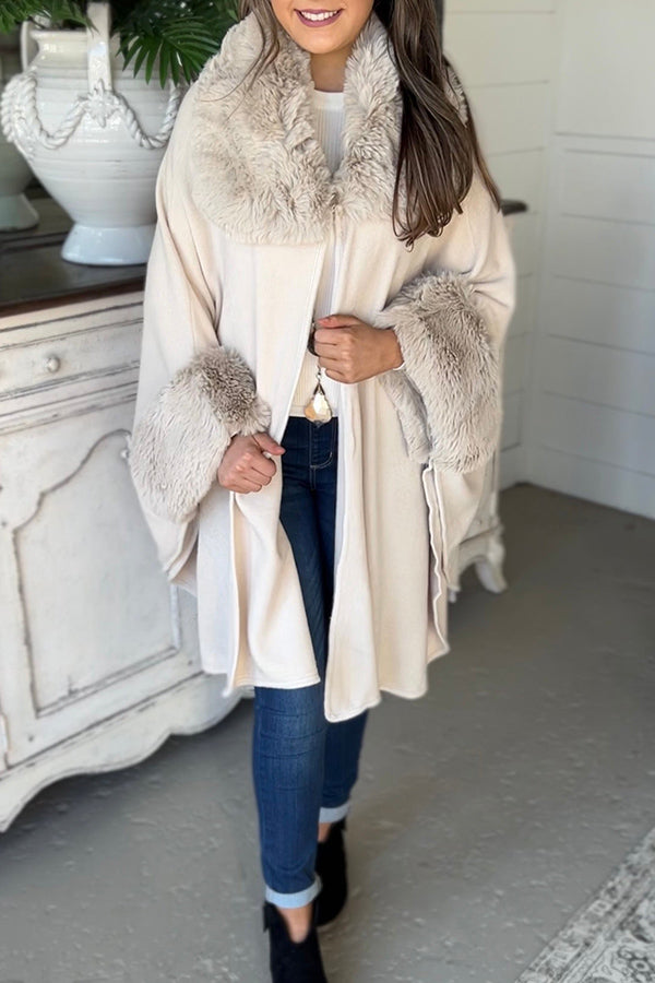 WOMEN'S FAUX FUR DETAIL KIMONO/JACKET