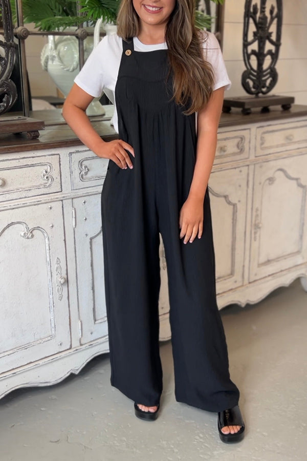 Solid color simple casual wide-leg jumpsuit