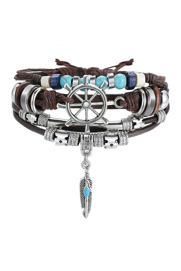 Retro Turquoise Multilayer Leather Bracelet