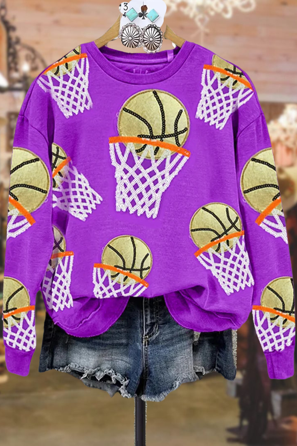 Sequin Basketball Crew Neck Sweatshirt