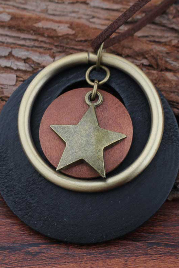 star wood pendant necklace sweater chain