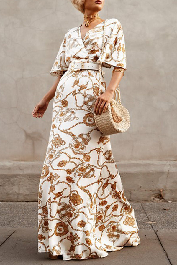 Printed V-neck Maxi Dress