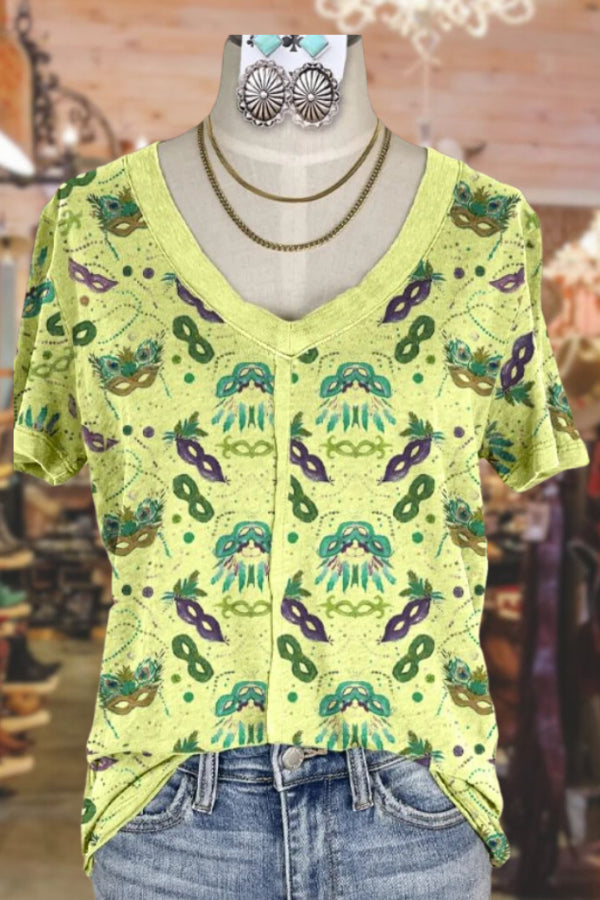 Casual Mardi Gras Print T-Shirt