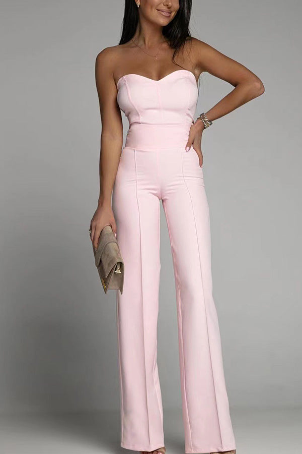 Solid Off Shoulder Sleeveless Slim Jumpsuit