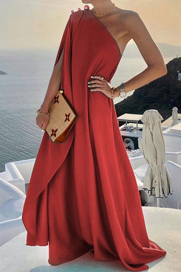 Temperament Solid Color Loose One Shoulder Dress