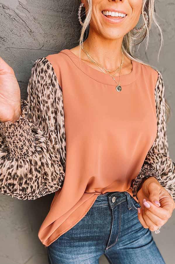 Chasin That Feeling Leopard Sleeve Blouse