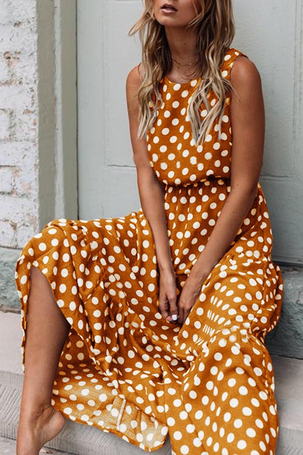 Summer Sweet Polka Dot Print Crew Neck Sleeveless Dress