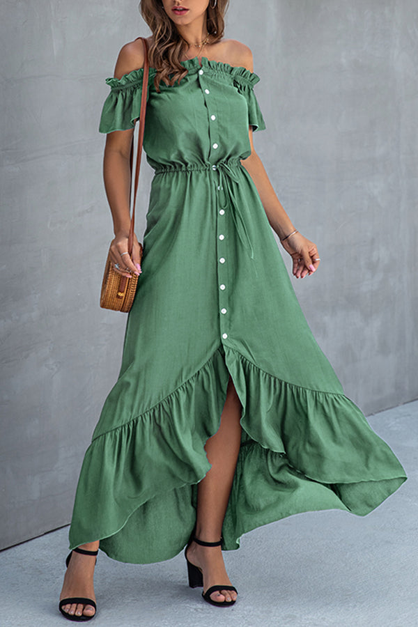 One Word Neck Tie Irregular Ruffled Women's Dress