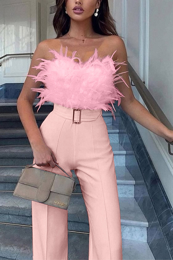 Fashion feather tube top sexy jumpsuit