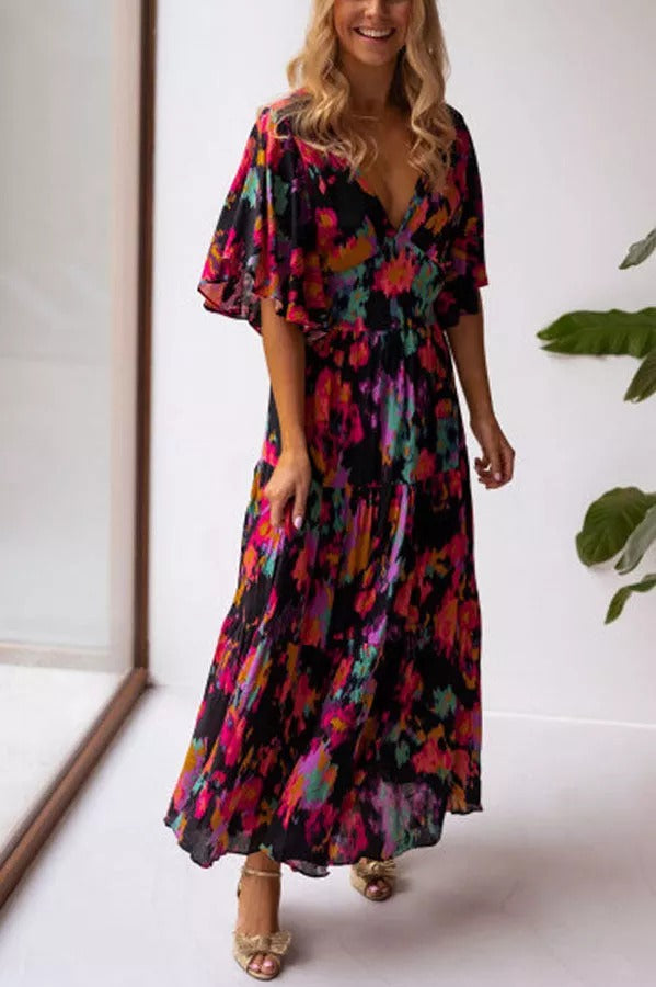 Wonderful Waves Floral Backless Maxi Dress