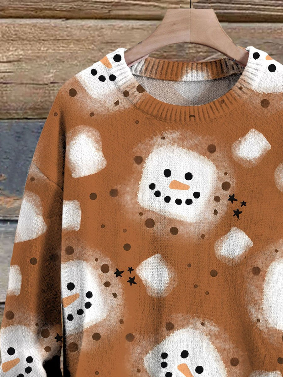 Christmas Marshmallow Snowman Art Print Knit Pullover Sweater