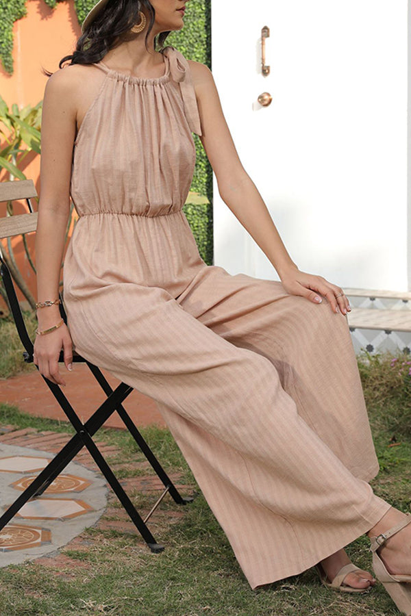 Halter Neck Apricot Casual Jumpsuit