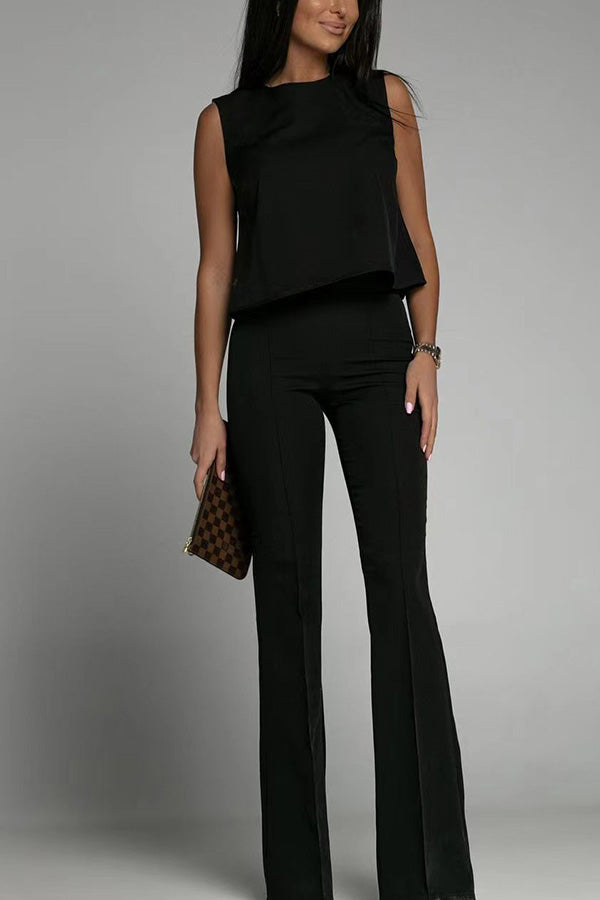 Solid Sleeveless Top+Slim Pants Two-piece