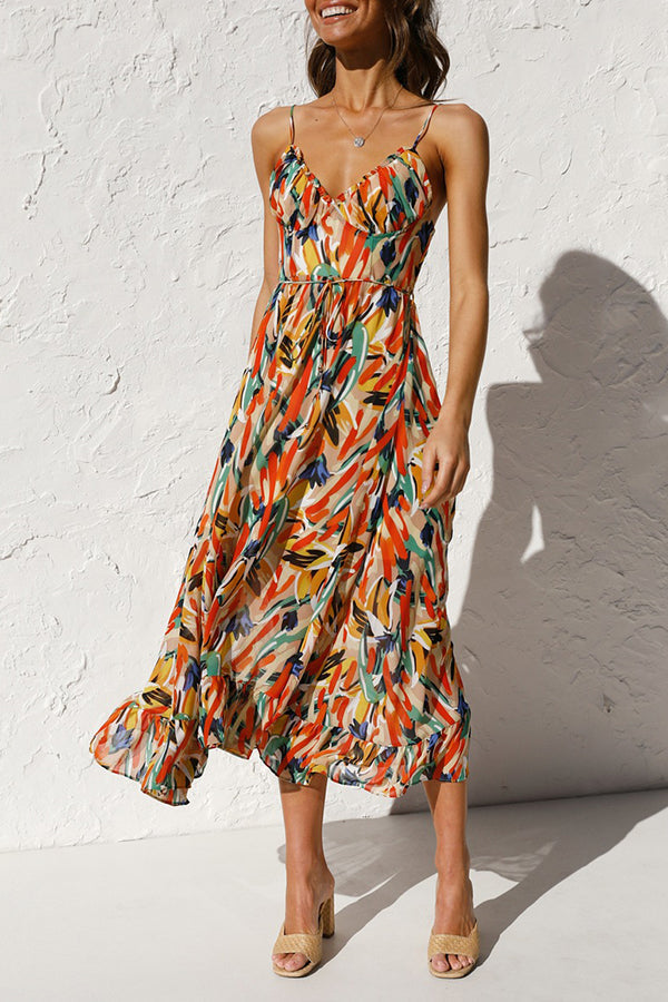 Printed Agaric Sling Midi Dress