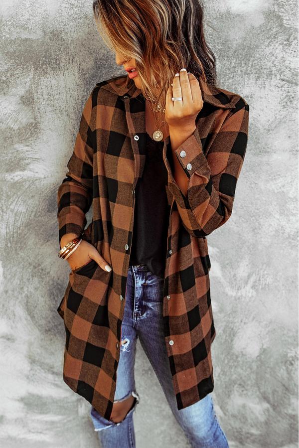 Turn-down Collar Plaid Shirt Coat