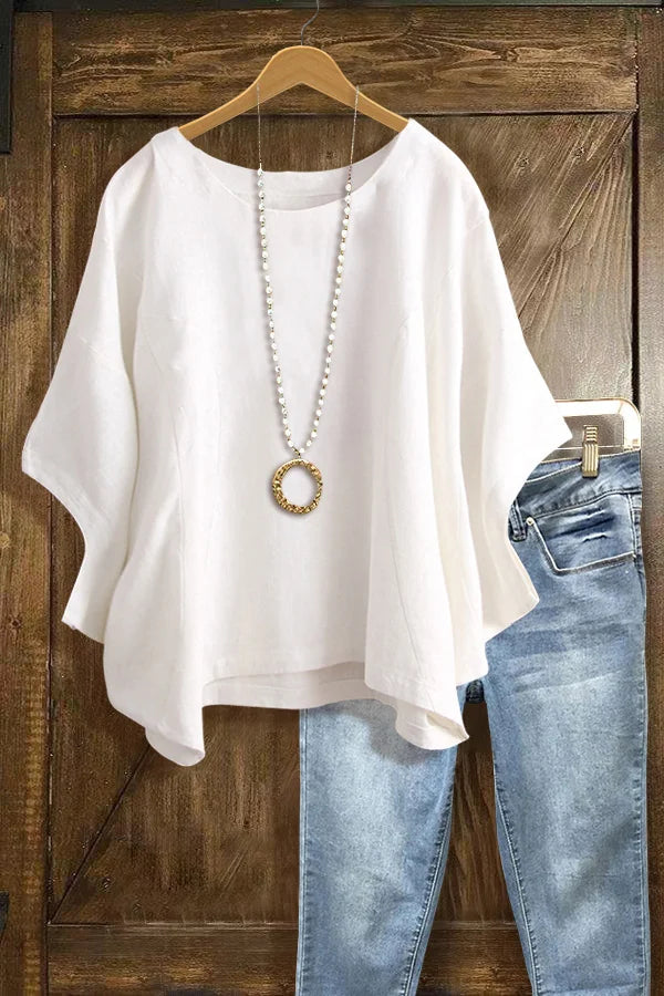 Solid Batwing Sleeve Loose T-Shirt