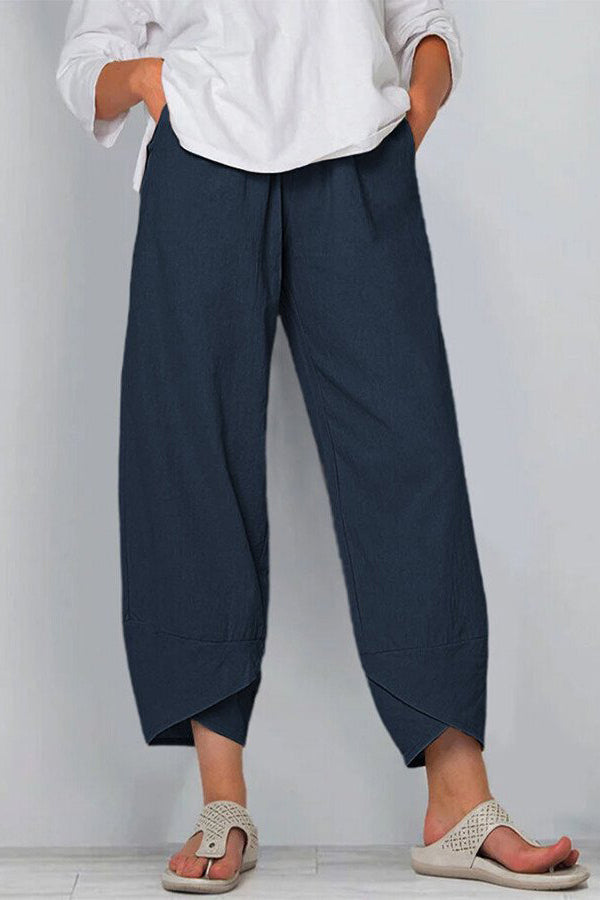 Women's Cotton Linen Simple Loose Casual Ninth Pants