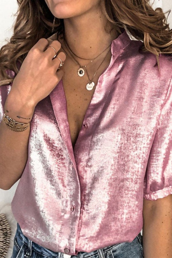 Mythical Moment Glitter Fabric Button Down Blouse