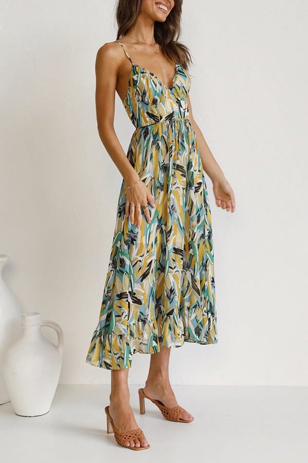 Printed Agaric Sling Midi Dress