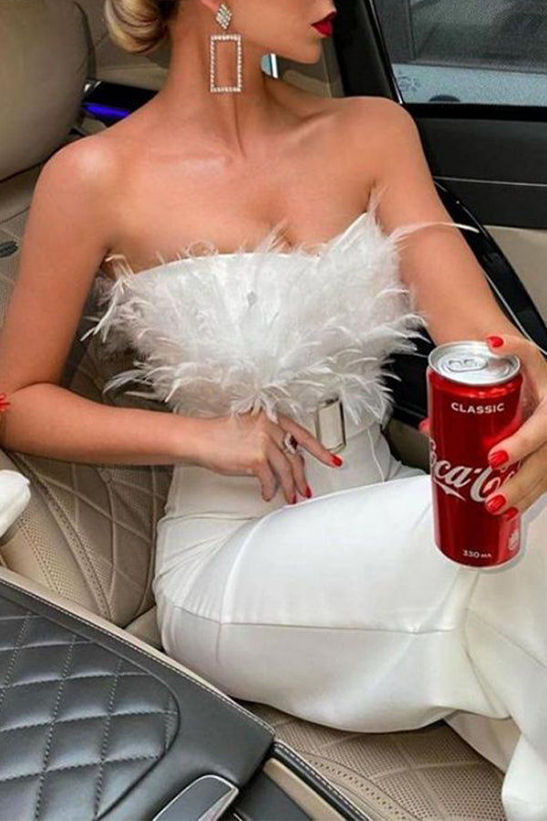 Fashion feather tube top sexy jumpsuit