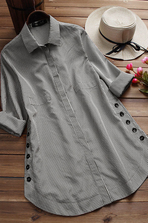 Casual plaid irregular side button shirt