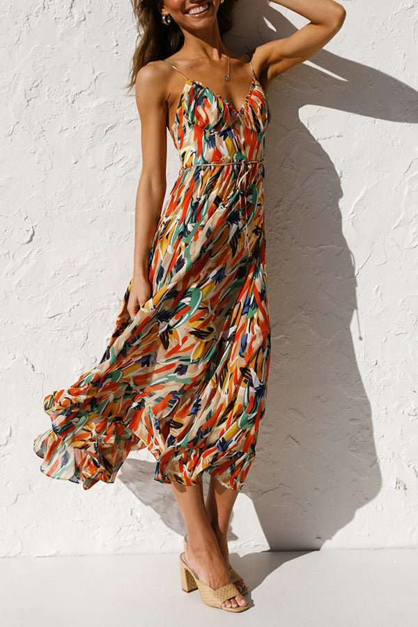 Printed Agaric Sling Midi Dress