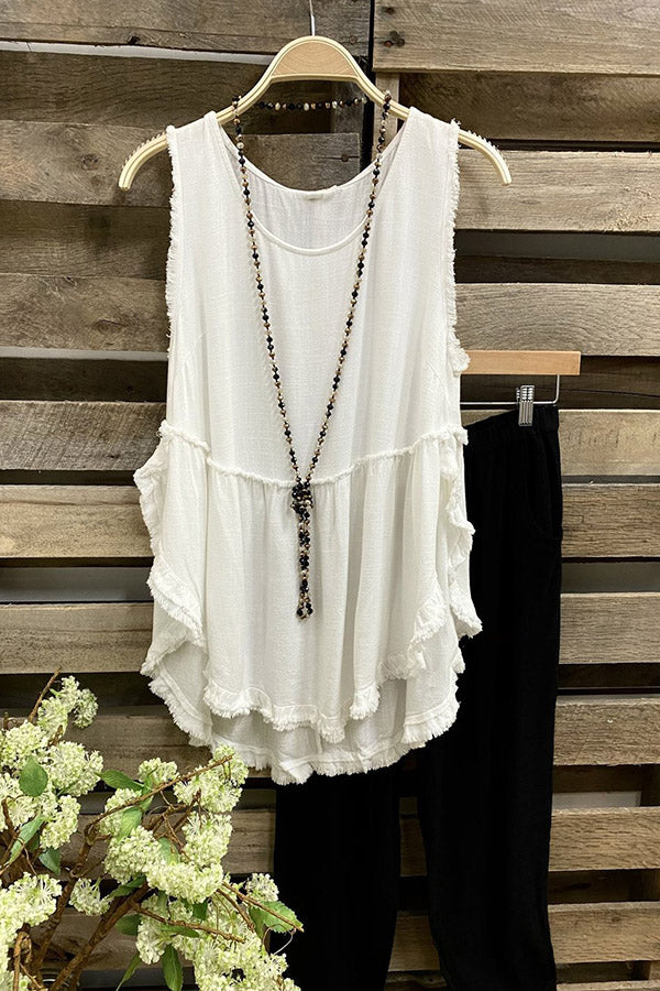 Casual Round Neck Pleated Tank Top