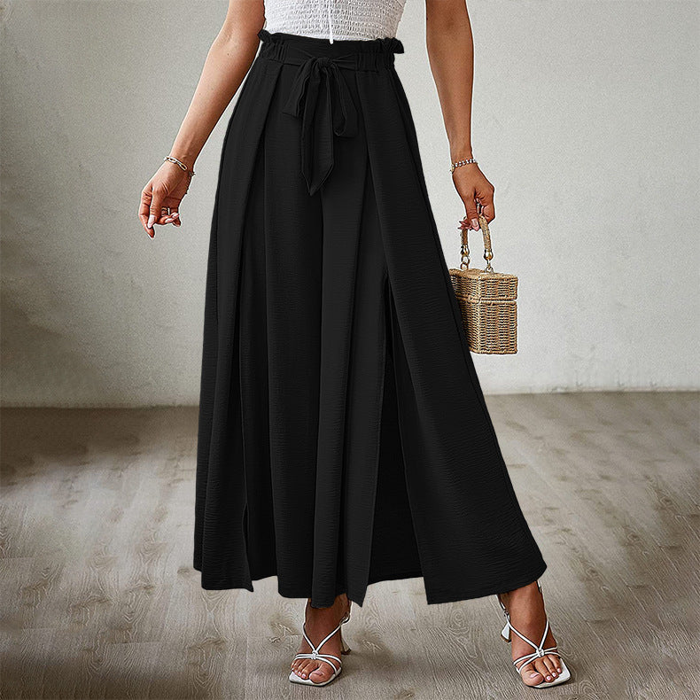 New Bow-tie Loose, High-waisted, Pleated Wide-leg Pants