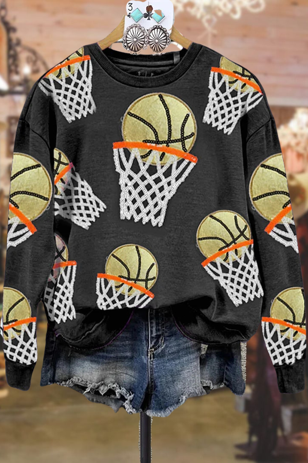 Sequin Basketball Crew Neck Sweatshirt