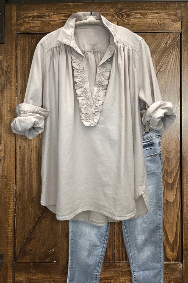 Ruffled Pleated V-neck Blouse