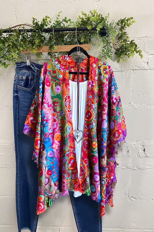 Vintage Floral Print Tassel Cardigan