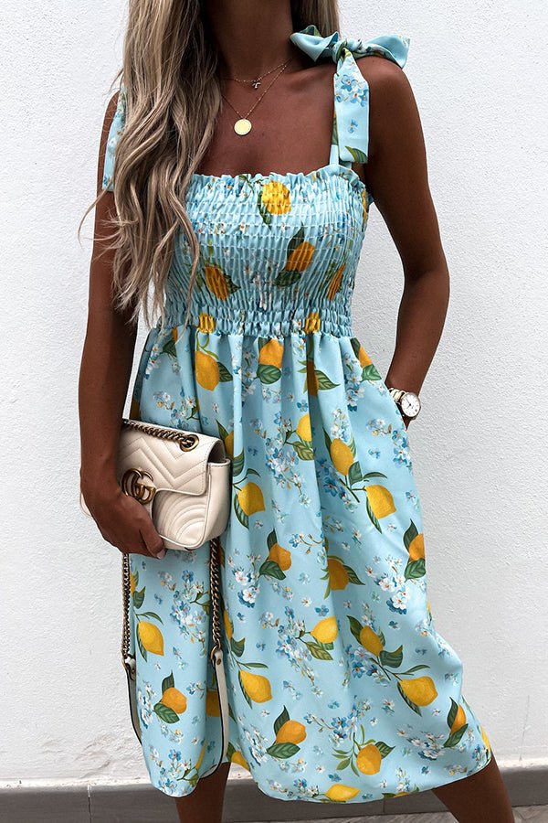 Floral Print Sexy Sling Pocket Midi Dress