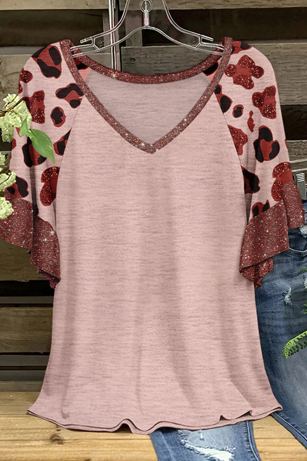 women's printed v-neck short-sleeved T-shirt